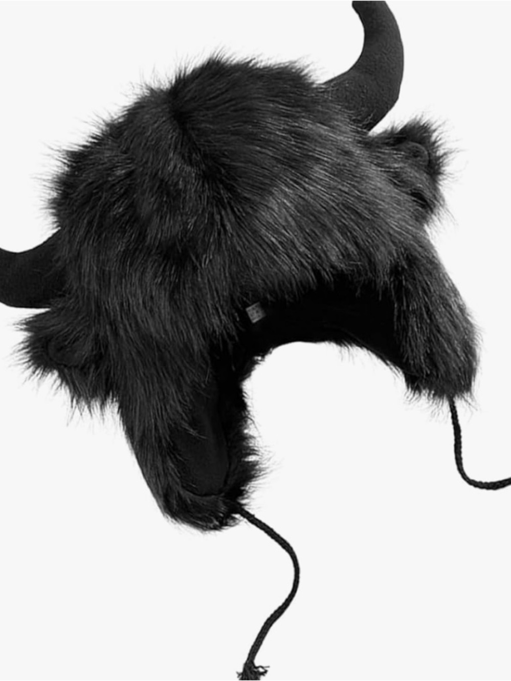 Black Faux Fur Funny Plush Ox Horn Cosplay Warm Costume Hat. OS. - Picture 12 of 12